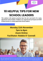 10 helpful tips for new school leaders - 24LCAU25 (Facilitator Robbie O Connell)