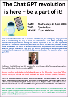 The Chat GPT revolution is here – be a part of it! - 23LCSP60 -  (Facilitator Patrick Hickey)